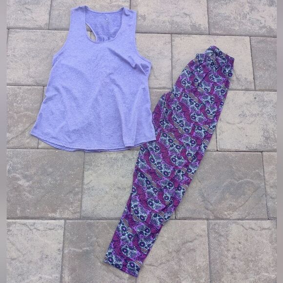 Unbranded Pants - Purple Tank Top and Patterned Leggings Set